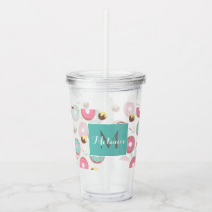 Verre En Acrylique Mélange de beignets rose et sarcelle Monogramme pe