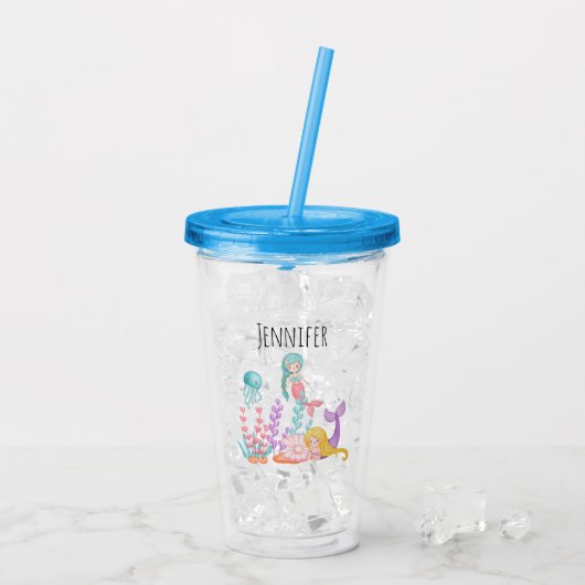 Verre En Acrylique Mermaids et méduses sous l'aquarelle marine (Dos glace)