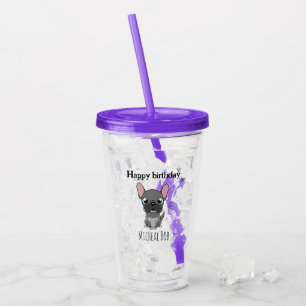 Verre En Acrylique Mignon anniversaire gris pug chien violet