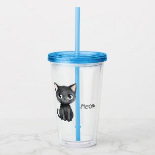 Verre En Acrylique Mignon Chat Noir Miaou