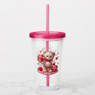 Verre En Acrylique Mignonne Valentine's Day Teddy Bear