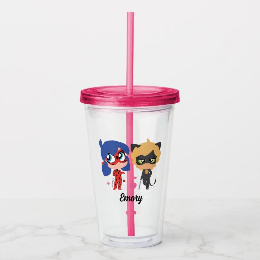 Verre En Acrylique Miraculous Ladybug & Cat Noir Chibi Party Favorise (Devant)