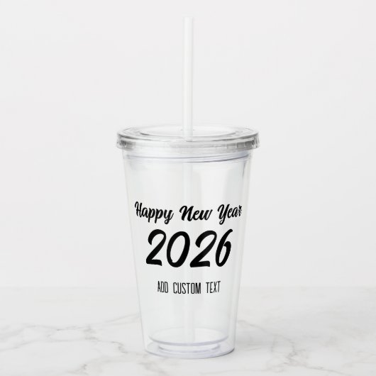 Verre En Acrylique Modern Custom Script 2026 Happy New Year (Devant)
