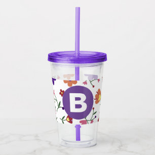 Verre En Acrylique Moderne monogramme floral coloré violet