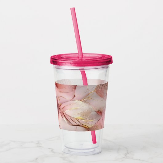 Verre En Acrylique Monogramme de Feuilles d'or rose pâle (Gauche)