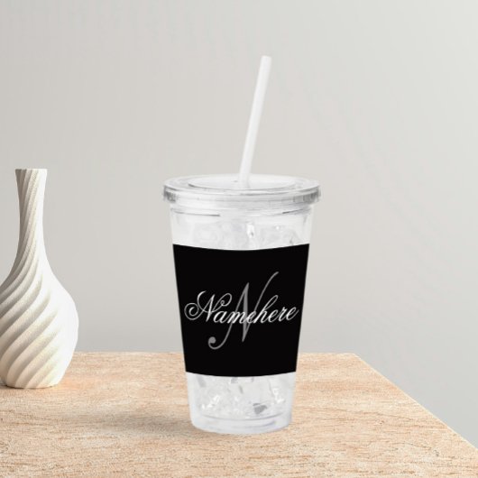 Verre En Acrylique Monogramme de nom noir et blanc personnalisé uniqu