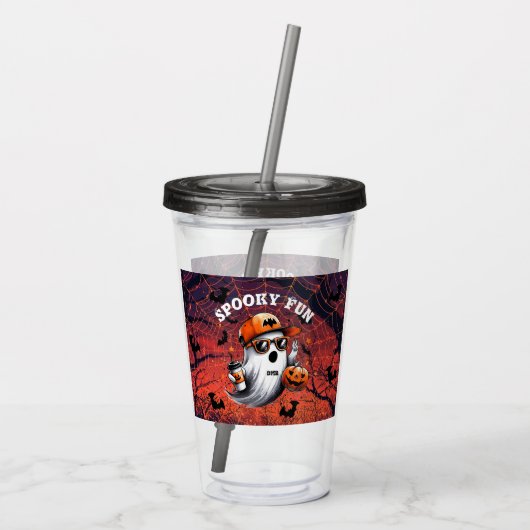 Verre En Acrylique Monogramme Enfants Halloween Fun Fun Ghost Éffraya (Dos)