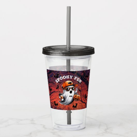 Verre En Acrylique Monogramme Enfants Halloween Fun Fun Ghost Éffraya (Devant)