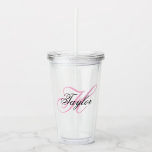 Verre En Acrylique Monogramme fantaisie noir et rose