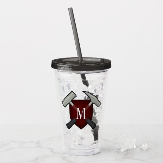 Verre En Acrylique Monogramme géologue avec marteau de roche (Devant glace)