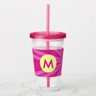 Verre En Acrylique Monogramme jaune coup de soleil rose vif en cercle