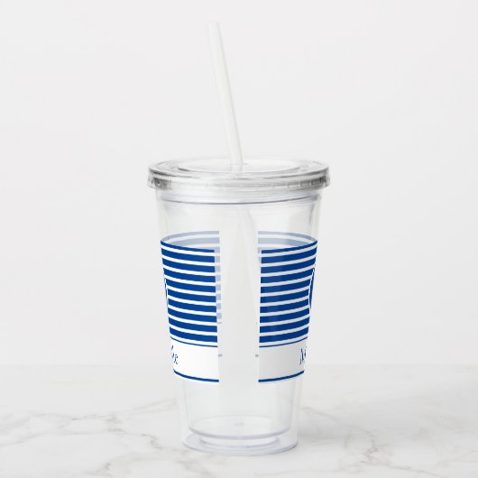 Verre En Acrylique Monogramme moderne Bleu marine Bleu Blancs (Gauche)