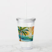 Verre En Acrylique Mosaic Tropical Beach Coucher de soleil Palm Tree (Devant)