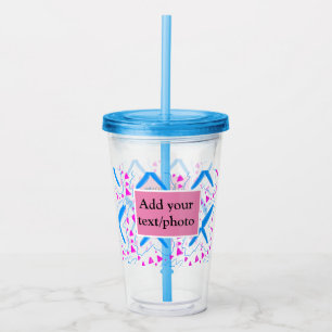 Verre En Acrylique Motif aquarelle bleu rose ajoutez nom texte person