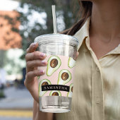 Verre En Acrylique Motif Avocado Rose Et Vert Moderne Avec Nom