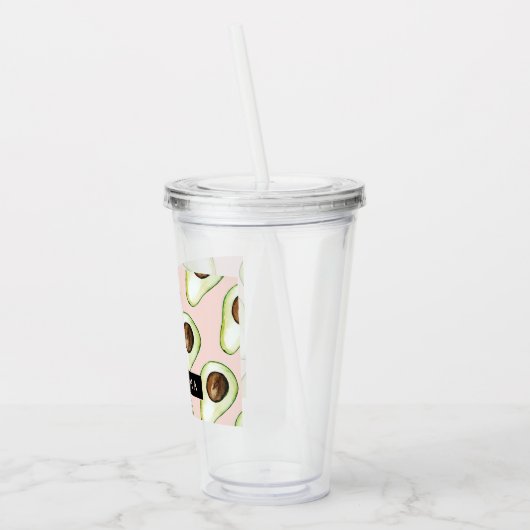 Verre En Acrylique Motif Avocado Rose Et Vert Moderne Avec Nom (Gauche)