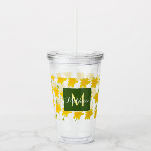 Verre En Acrylique Motif de fleur jaune dessinée à la main Monogramme