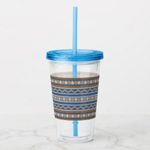 Verre En Acrylique Motif géométrique bleu et marron de style Southwes