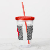 Verre En Acrylique Motif géométrique noir et blanc Monogramme rouge (Gauche)
