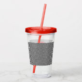 Verre En Acrylique Motif géométrique noir et blanc Monogramme rouge (Dos)