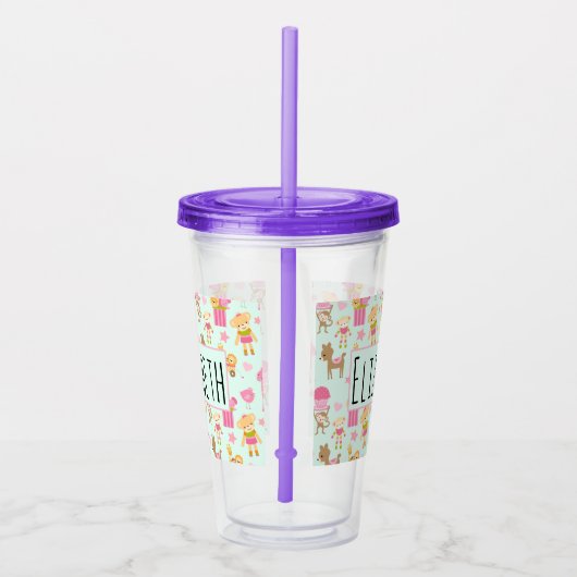 Verre En Acrylique Motif mignon avec Animaux et Jouets heureux (Droite)