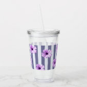 Verre En Acrylique motif rayé avec marguerites violettes (Gauche)