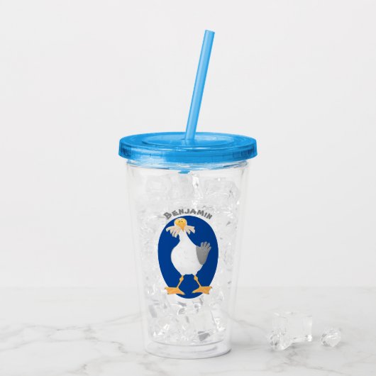 Verre En Acrylique Mouette drôle avec frites dessin animé (Dos glace)