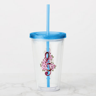Verre En Acrylique Musical treble clef notes with sakura flowers