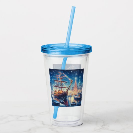 Verre En Acrylique Navire à quai Noël/hiver (Dos)