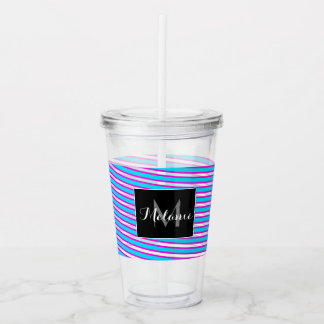 Verre En Acrylique Neon Spiral Ribbon Stripes Monogramme Nom personna