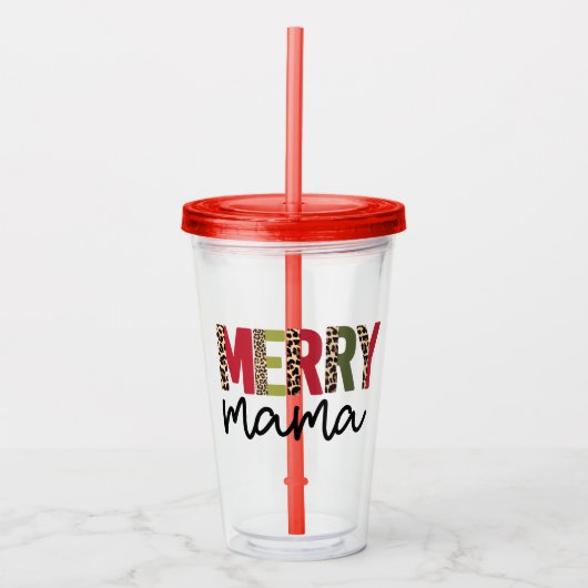 Verre En Acrylique Noël de Noël branché "Merry Mama" (Devant)