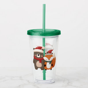 Verre En Acrylique Noël/hiver Mignonne Ours et renard