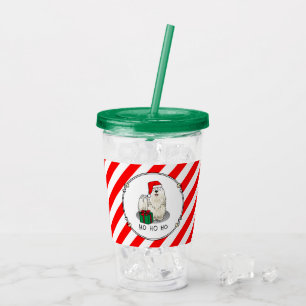 Verre En Acrylique Noël Santa Hat Puli Chien (blanc) Mignonne Drôle