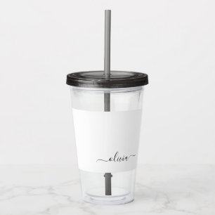 Verre En Acrylique Noir Blanc moderne Script Girl Monogramme Nom