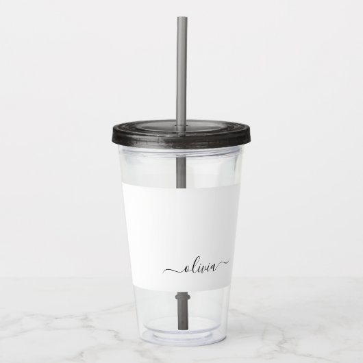 Verre En Acrylique Noir Blanc moderne Script Girl Monogramme Nom (Devant)