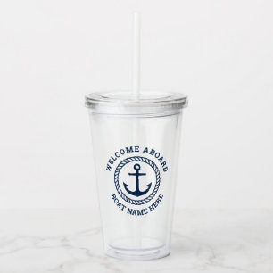 Verre En Acrylique Nom de bateau personnalisé à bord de l'ancre et 