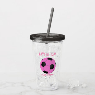 Verre En Acrylique Nom personnalisé Birthday Girl Pink Black Soccer