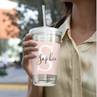 Nom personnalisé moderne Monogram Pastel Rose