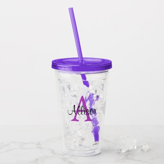 Verre En Acrylique Nom personnalisé Monogram Acryllique Tumbler (Devant glace)