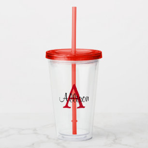 Verre En Acrylique Nom personnalisé Nom du monogramme blanc rouge