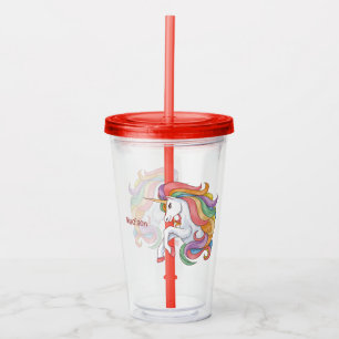 Verre En Acrylique Nom personnalisé Unicorne colorée