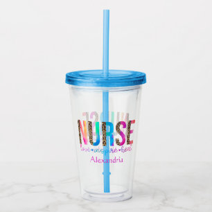 Verre En Acrylique "Nurse - Love, Inspire, Heal" en couleur arc-en-ci