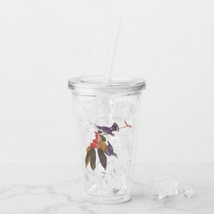 Verre En Acrylique Oiseaux de Paruline Céruleenne d'Audubon avec baie