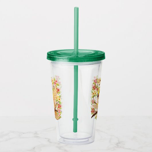 Verre En Acrylique Oiseaux mignons et heureux parmi les fleurs du pri (Droite)