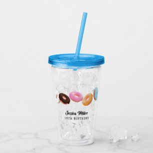 Verre En Acrylique Paillettes de donut rose Citation amusante Cute Aj
