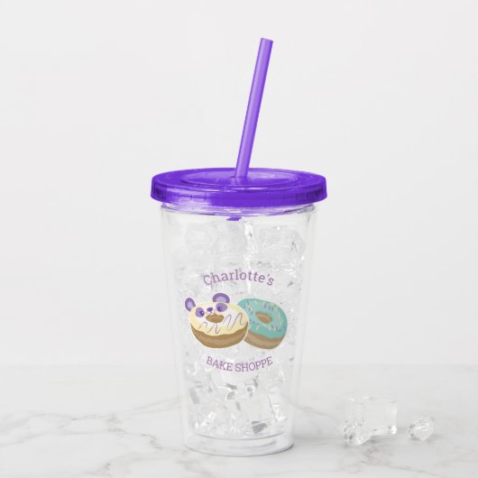 Verre En Acrylique Panda Donut Bakery violet et vert (Dos glace)