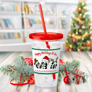 Verre En Acrylique Pandas de Noël personnalisés