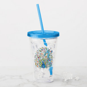 Verre En Acrylique Paon floral aquarelle