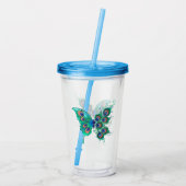 Verre En Acrylique Papillon aux plumes de paon vert (Dos)