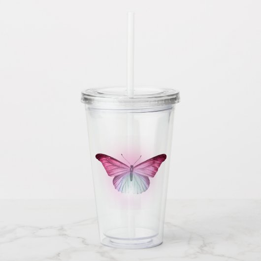 Verre En Acrylique Papillon rose Iridescente (Devant)